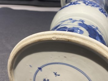 A Chinese blue and white 'gu' 'riders on horseback' vase, Kangxi