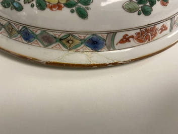 A large Chinese famille verte covered bowl, Kangxi