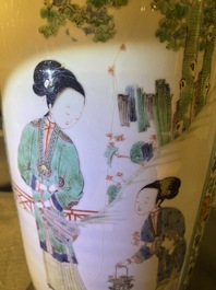 A fine Chinese famille verte rouleau vase, Kangxi