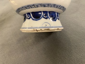 A pair of Chinese blue and white 'taotie' vases, Kangxi