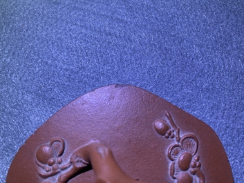 A Chinese Yixing stoneware two-spouted teapot with two compartments, Kangxi