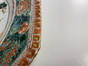 An octagonal Chinese famille verte dish, Kangxi