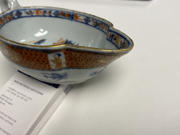 A Chinese Imari-style 'Dames au Parasol' sauceboat after Cornelis Pronk, Qianlong
