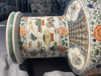 A fine Chinese famille verte rouleau vase, Kangxi