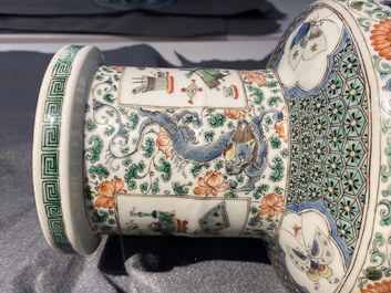 A fine Chinese famille verte rouleau vase, Kangxi