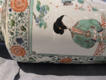 A fine Chinese famille verte rouleau vase, Kangxi