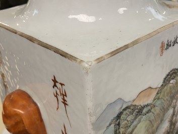 Un vase de forme 'cong' en porcelaine de Chine qianjiang cai, 19&egrave;me
