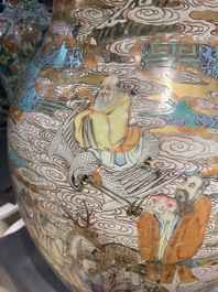 A fine Chinese turquoise-ground famille rose 'Shou' vase with immortals, Qianlong