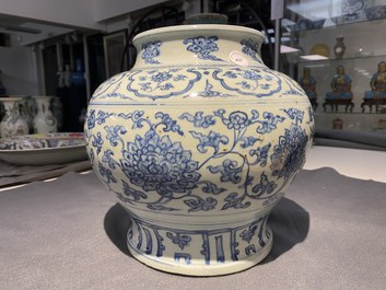 A Chinese blue and white 'lotus scroll' vase, Hongzhi