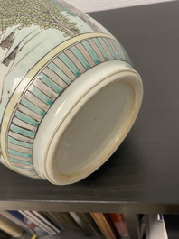 A fine Chinese famille verte rouleau vase, Kangxi