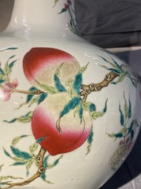 A Chinese famille rose 'tianqiu ping' 'nine peaches' vase, Qianlong mark, 19th C.