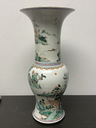 A Chinese famille verte 'yenyen' vase with a landscape, Kangxi
