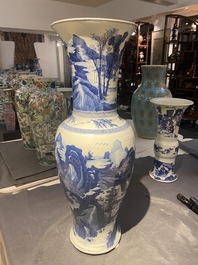 A large Chinese blue and white 'yenyen' vase with figures in a mountainous landscape, Kangxi
