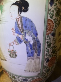 A fine Chinese famille verte rouleau vase, Kangxi
