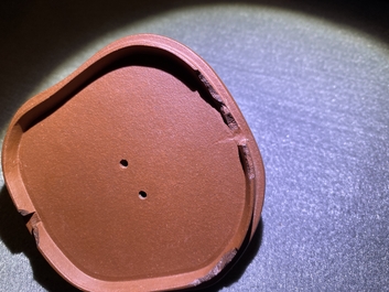 A Chinese Yixing stoneware two-spouted teapot with two compartments, Kangxi