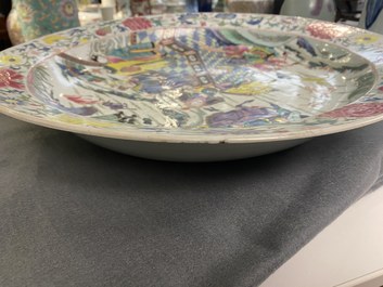 A large Chinese famille rose 'deer hunt' dish, Yongzheng