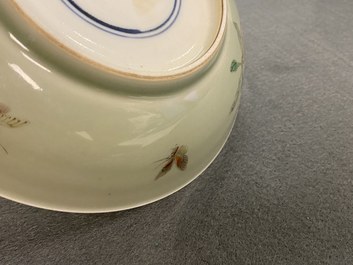A Chinese famille verte celadon-glazed plate, Wanli mark, Kangxi/Yongzheng