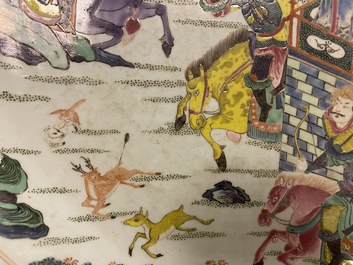 A large Chinese famille rose 'deer hunt' dish, Yongzheng
