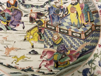 A large Chinese famille rose 'deer hunt' dish, Yongzheng