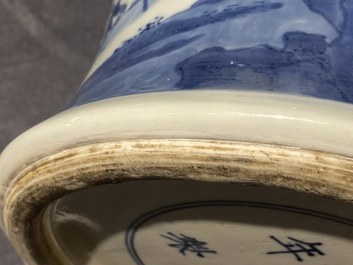 A large Chinese blue and white 'yenyen' vase with figures in a mountainous landscape, Kangxi
