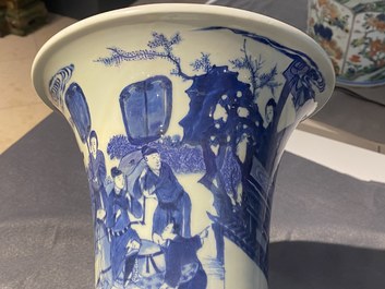 A Chinese blue and white 'gu' 'riders on horseback' vase, Kangxi