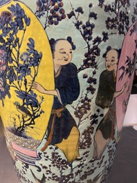 A very large Chinese famille rose turquoise-ground vase and cover, 19th C.