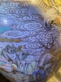 A fine Chinese turquoise-ground famille rose 'Shou' vase with immortals, Qianlong
