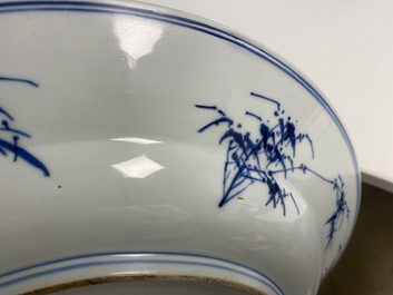 A Chinese blue and white 'musicians' dish, Kangxi