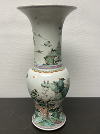 A Chinese famille verte 'yenyen' vase with a landscape, Kangxi