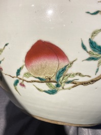 A Chinese famille rose 'tianqiu ping' 'nine peaches' vase, Qianlong mark, 19th C.