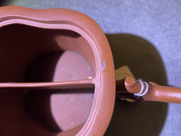 A Chinese Yixing stoneware two-spouted teapot with two compartments, Kangxi