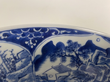A Chinese blue and white 'musicians' dish, Kangxi
