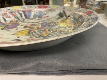 A large Chinese famille rose 'deer hunt' dish, Yongzheng