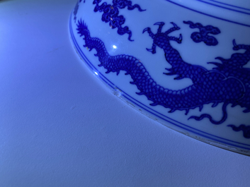 A Chinese blue and white 'dragon' dish, Qianlong