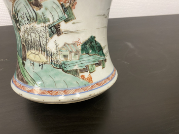 A Chinese famille verte 'yenyen' vase with a landscape, Kangxi