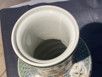 A fine Chinese famille verte rouleau vase, Kangxi