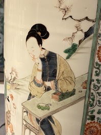 A fine Chinese famille verte rouleau vase, Kangxi