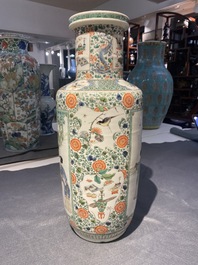 A fine Chinese famille verte rouleau vase, Kangxi