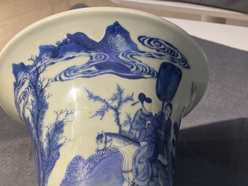 A Chinese blue and white 'gu' 'riders on horseback' vase, Kangxi