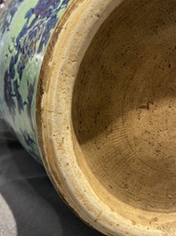 A very large Chinese famille rose turquoise-ground vase and cover, 19th C.