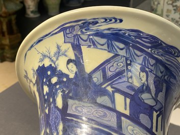 A Chinese blue and white 'gu' 'riders on horseback' vase, Kangxi