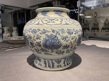 A Chinese blue and white 'lotus scroll' vase, Hongzhi