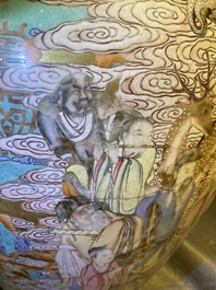 A fine Chinese turquoise-ground famille rose 'Shou' vase with immortals, Qianlong