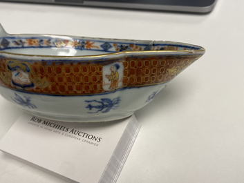A Chinese Imari-style 'Dames au Parasol' sauceboat after Cornelis Pronk, Qianlong