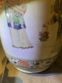 A fine Chinese famille verte rouleau vase, Kangxi
