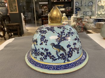 A very large Chinese famille rose turquoise-ground vase and cover, 19th C.