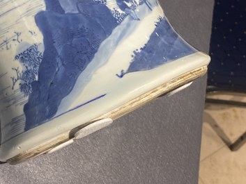 A large Chinese blue and white 'yenyen' vase with figures in a mountainous landscape, Kangxi