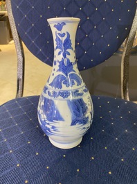 A Chinese blue and white pear-shaped bottle vase, Transitional period