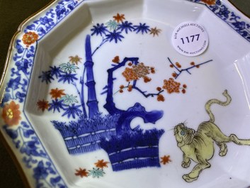 A Japanese Hizen ware Kakiemon-style plate with a tiger below bamboo, Edo, 17th C.