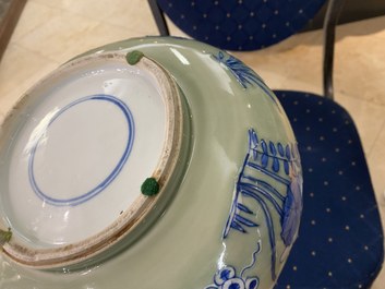 A Chinese blue and white celadon-ground censer, Kangxi